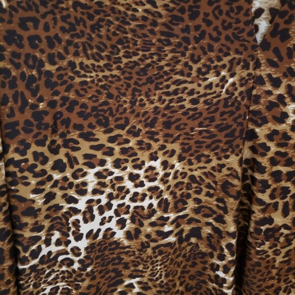 BDBGMAXAZRIA S Top Blouse Brown Black Animal Print Stretch V Neck 3/4 Sleeve - Picture 4 of 7